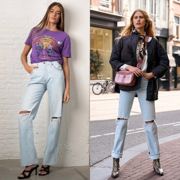 NWT RE/DONE 90s High Rise Light Wash Distressed Denim Loose Straight Leg Jean 26 - Picture 3 of 14